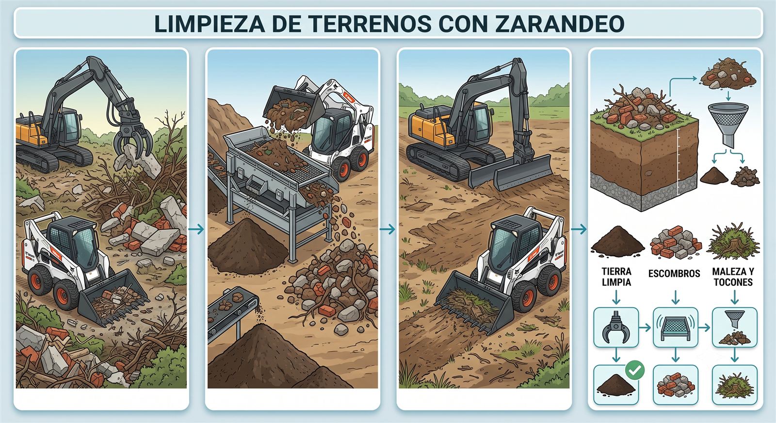 Limpieza de terrenos con zarandeo in situ