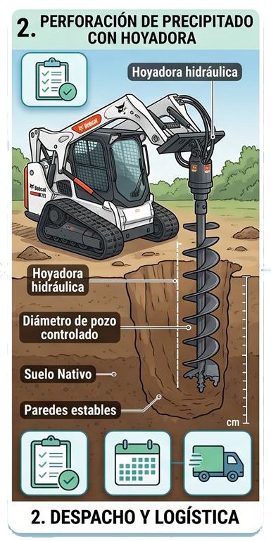 Hoyadora hidráulica perforando terreno