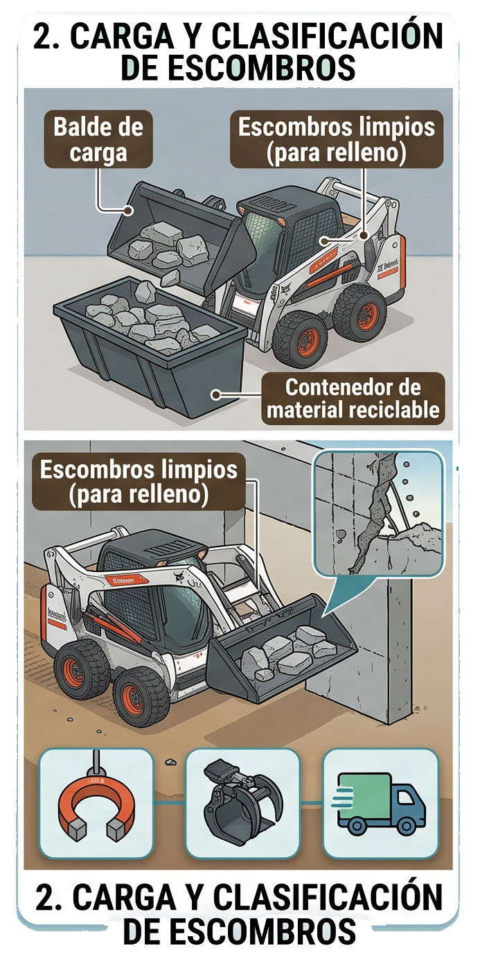 Clasificación de escombros en obra
